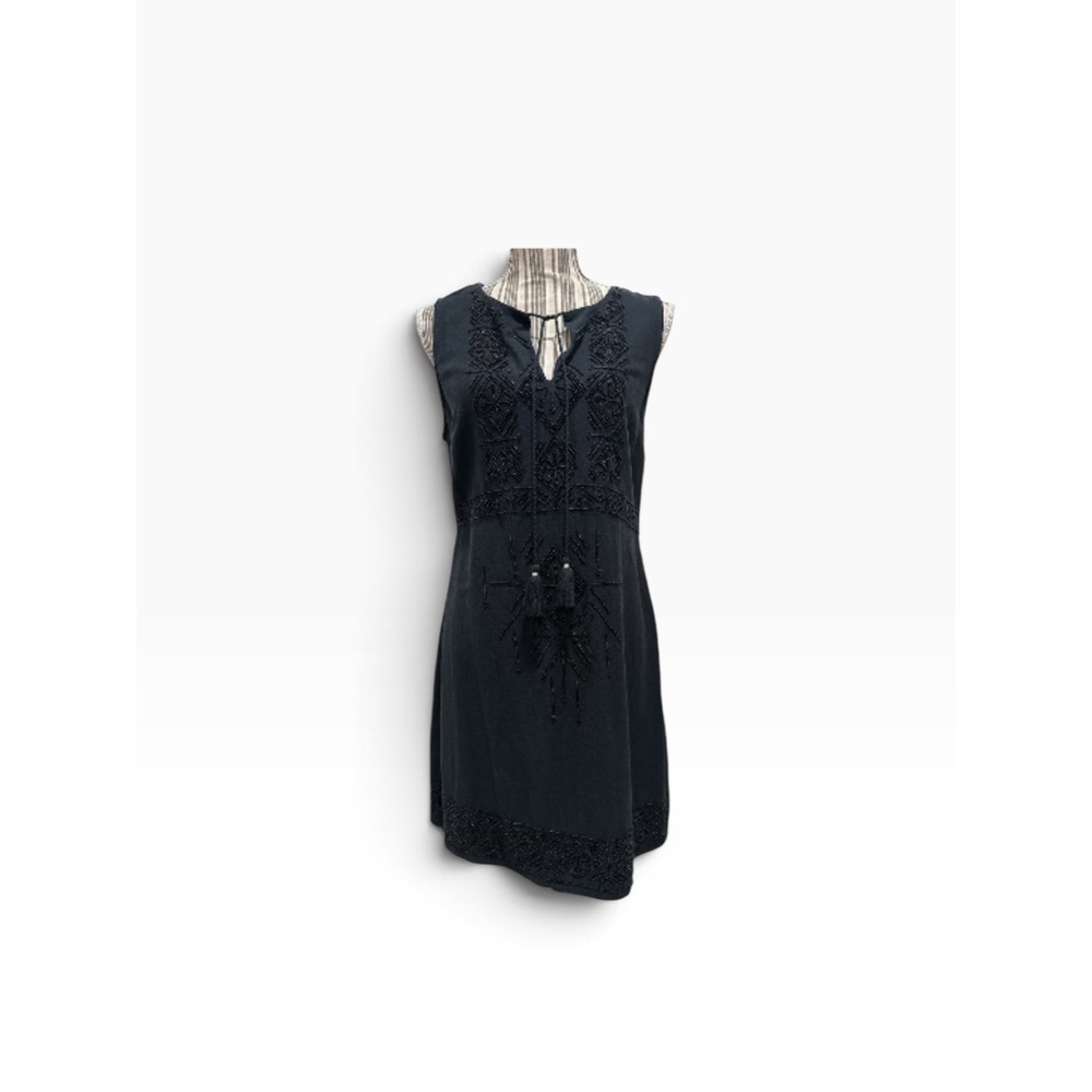 Abercrombie & Fitch Black Beaded Tassel Shift Dress Small Boho Sleeveless